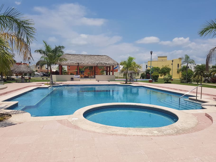 Pool and charcoal grills area