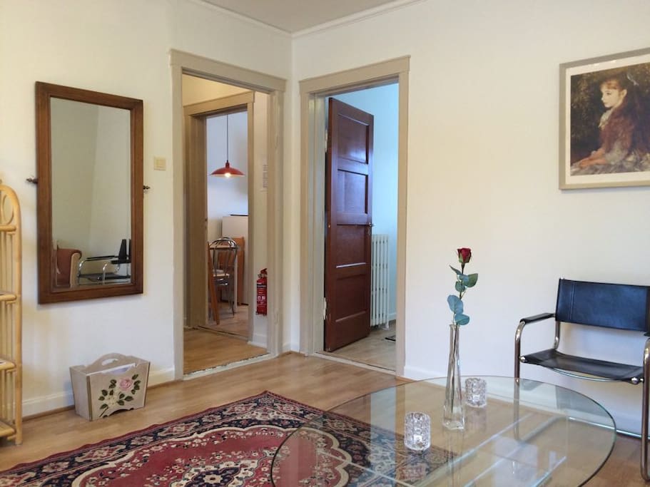 Living room with a street view.