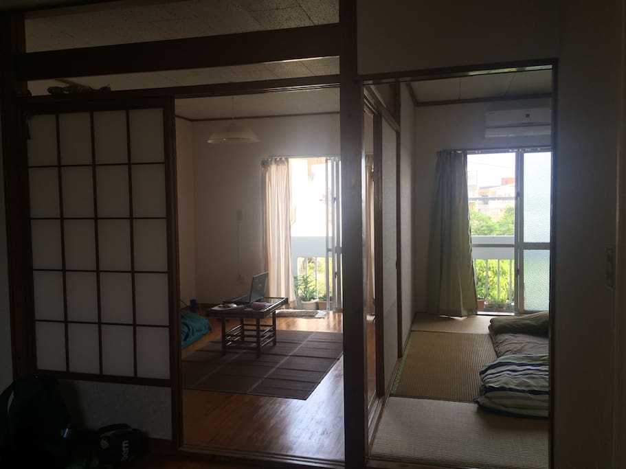 The doors between rooms are traditional Japanese style sliding doors.