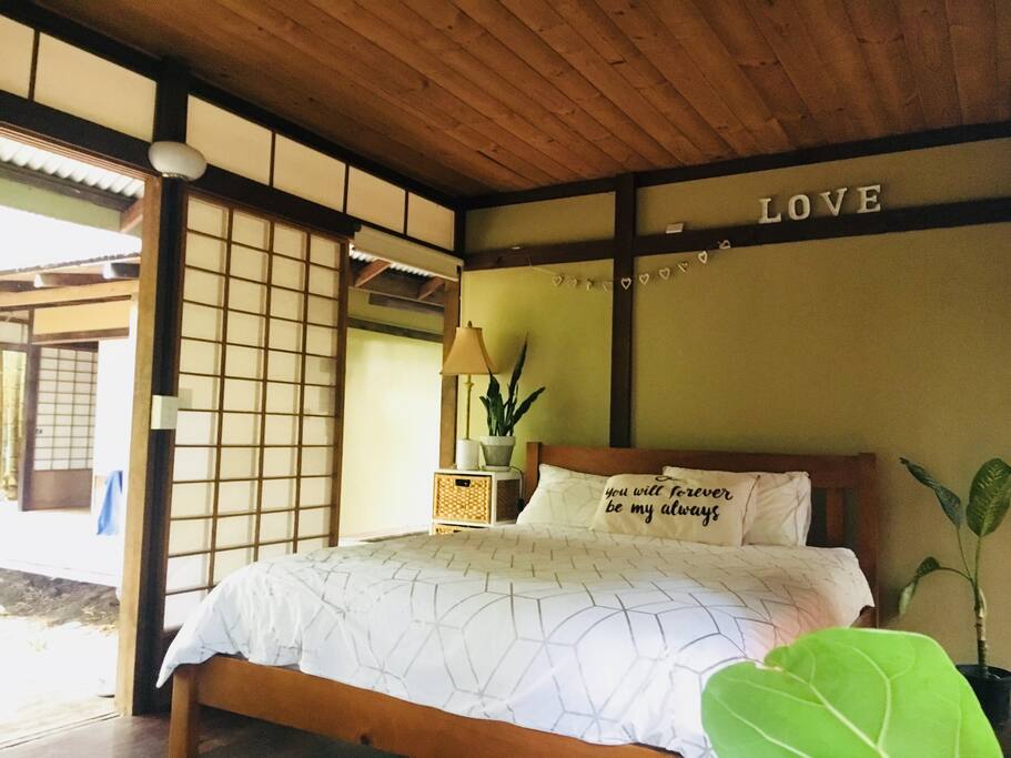 Wake up in the super comfortable queen bed looking out into nature while listening to the happy birds