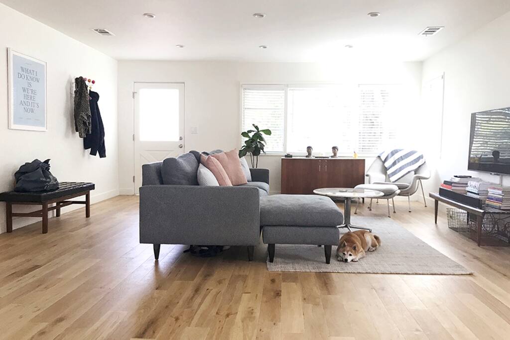 Living room. View from the dining table toward entrance of house.