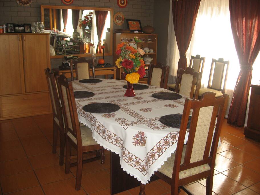 Big rooms all over. Enjoy a meal at least once with the family and enjoy typical SA food.