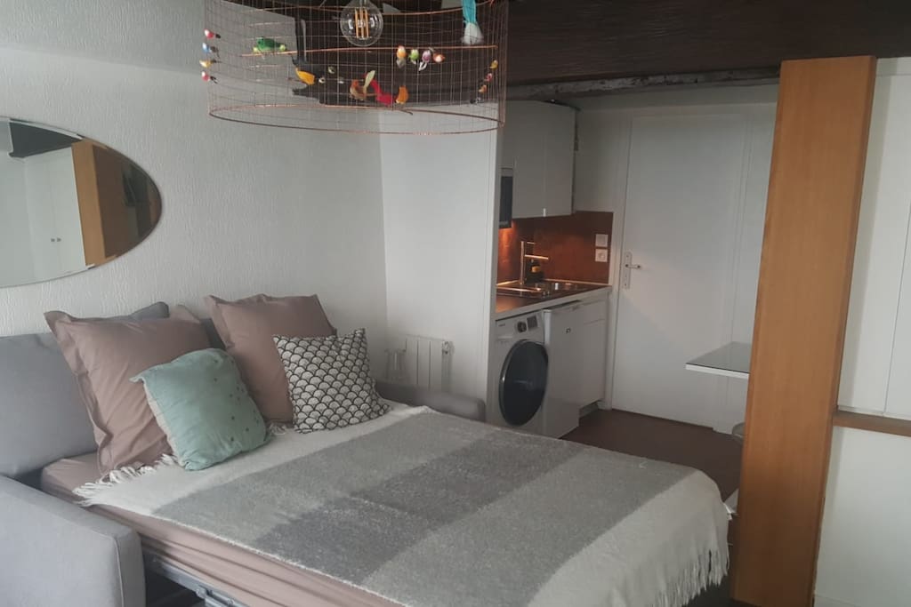 Living room opened sofa bed