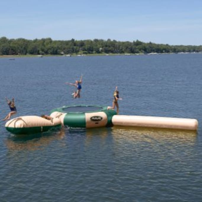 The Rave brand 20 wide water tramp. Great for lounging and / or jumping on. The launcher off to the side is great for launching kids.