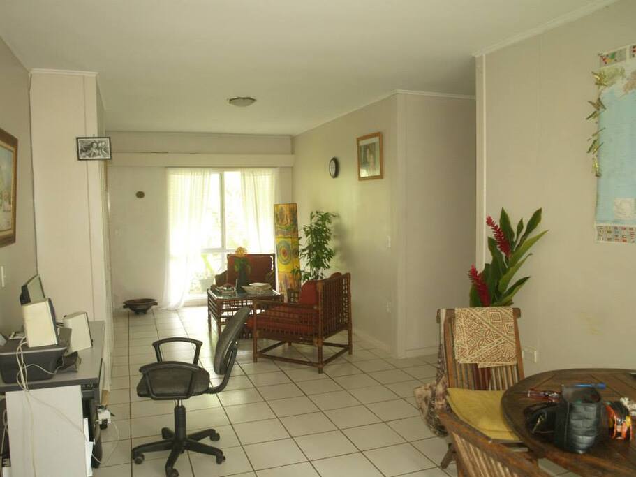 Lounge and dining room with furniture.