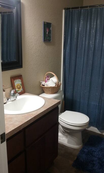 Private bathroom with shower and tub.