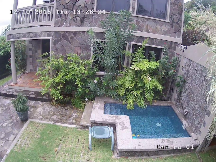 View from the Study window looking at the Cottage and plunge pool