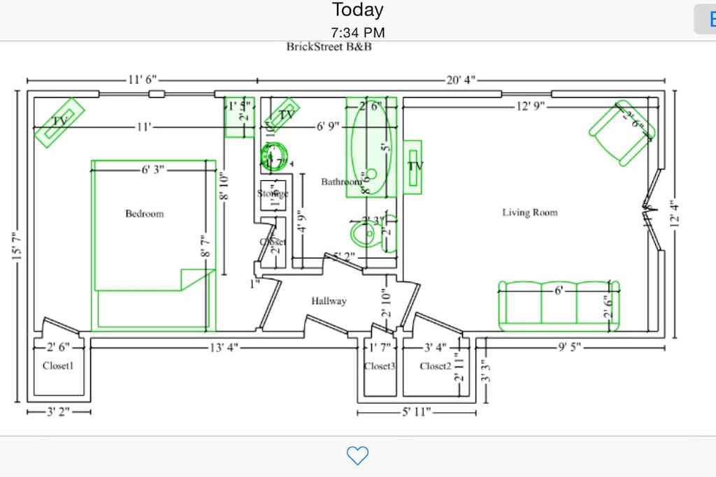 Here is the floor plan of your PRIVATE 3 room suite. (More than just a private room!) #AirbnbwithTerri
