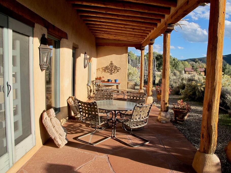 The covered portal is perfect for drinking in the view.