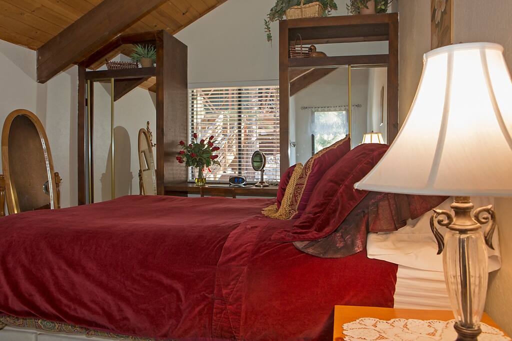 Master Loft Queen size Captain's Bed, His and Hers Mirrored Closets and Desk.