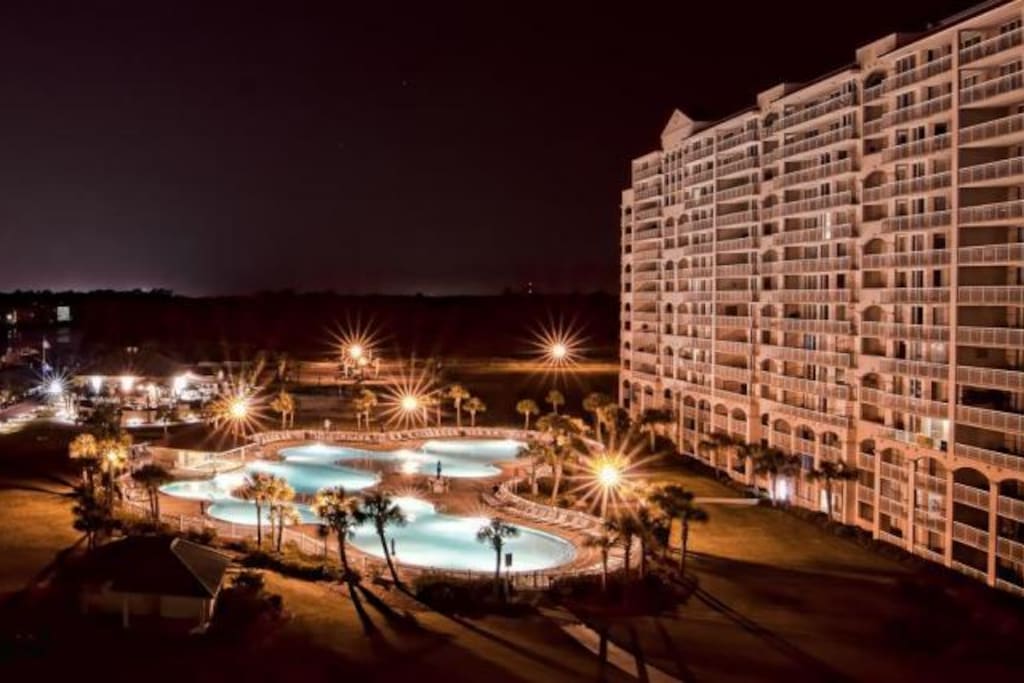 Beautiful Pool area at night