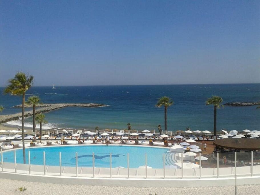 The world famous Ocean Club is on our beach