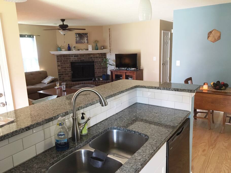 Open kitchen layout with bar.