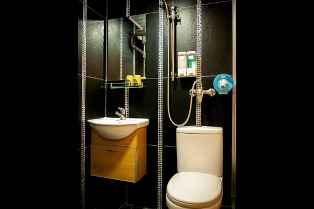 Ensuite shower with essential toilettes. Tooth brush and tooth paste, towels (ask our staff for big towels), shampoo and body soap