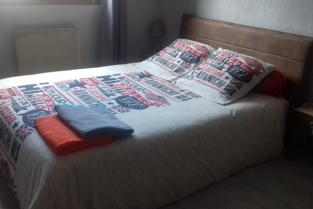 La chambre:Lit neuf 140x190 et literie neuve.
Pièce reposante et calme
