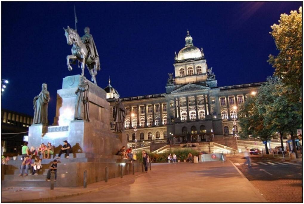 Muzeum Metro Station is a 3-minute walk from the apartment.