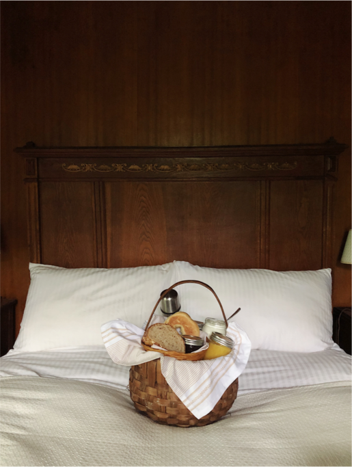 Breakfast is served in a picnic basket and left by your door of your room. In that way you can choose whether you prefer breakfast in bed, in the sunroom or in the garden. Its filled with fresh bread, other local treats and coffee or the - whichever you prefer.