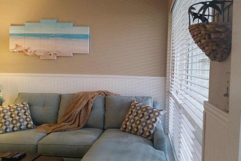 Comfy couch with soft blanket