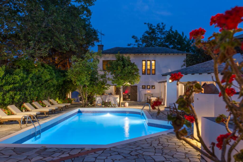 Pool area at night
