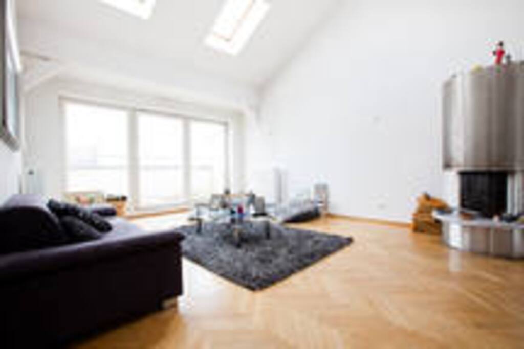 living room, with blow up bed for 2