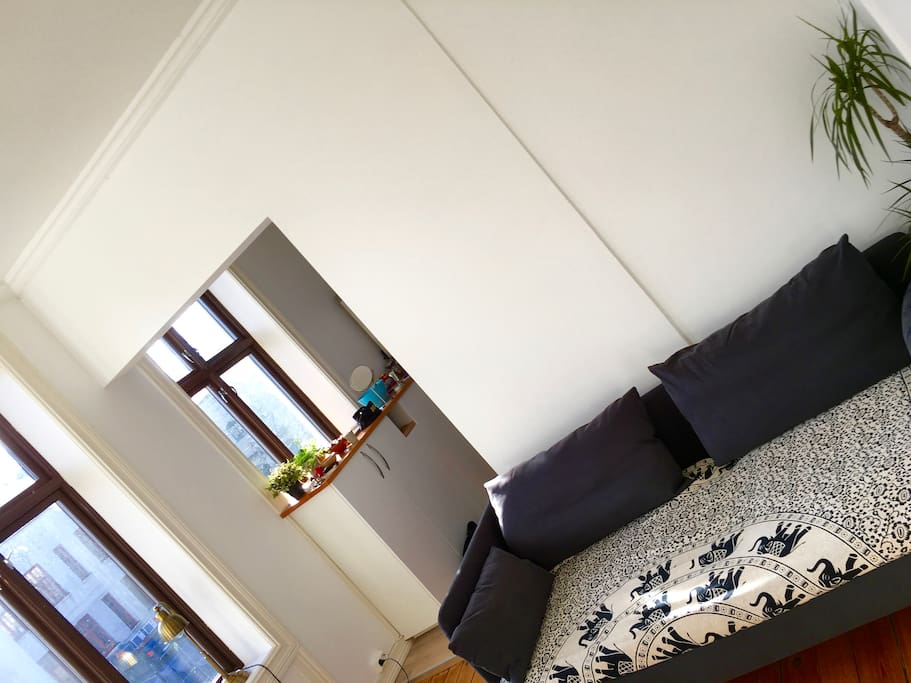 Couch, wide and comfortable enough to sleep on