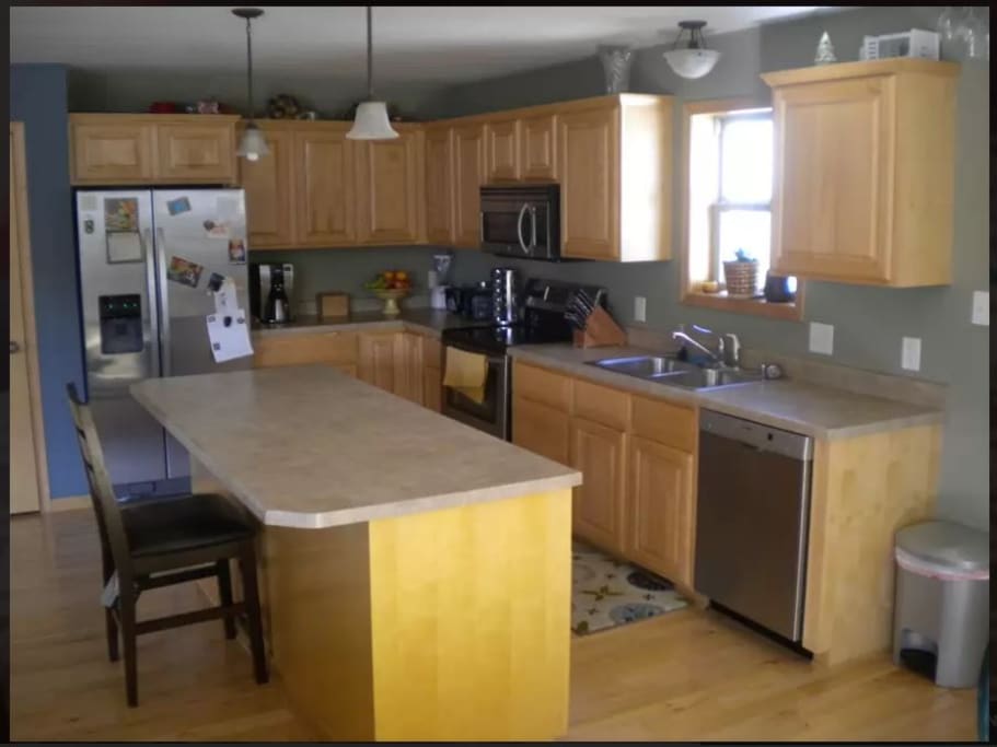We have a large spacious kitchen with access to nearly every cooking utensil you'd want. Feel free to use the staples in the kitchen and our spices!
