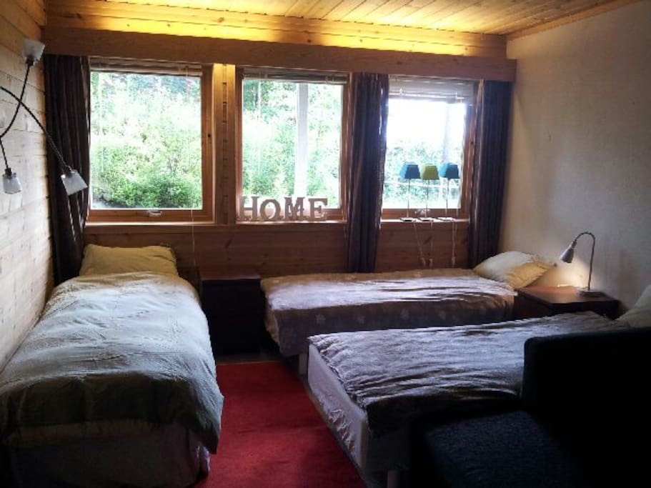 Three single beds, can be made into one double one single.