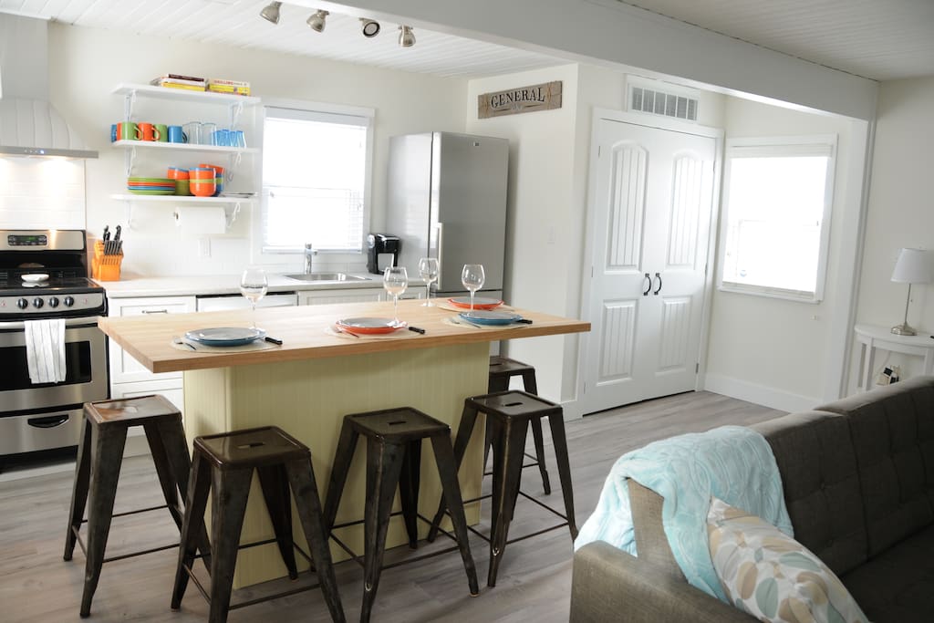 Fully-equipped kitchen with butcher's block island