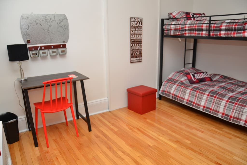 Each bedroom is decorated in Canadian decor and includes the following: bunk bed, 2 desks, 2 chairs, closet space and ample room to 'hangout'. Free Wifi throughout the property.