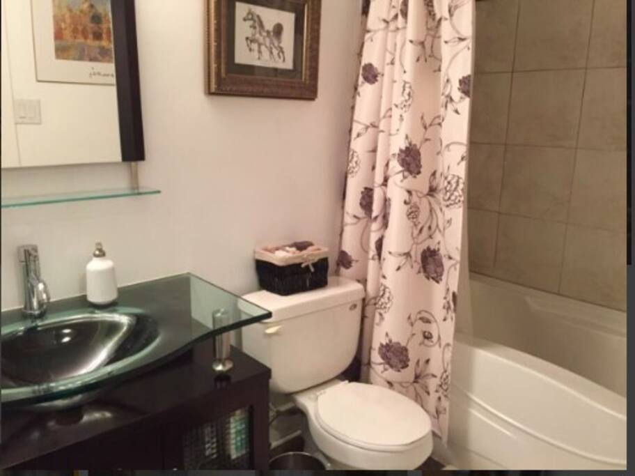 Relax in the large soaker tub - there's lavender bath soak and candles for you.