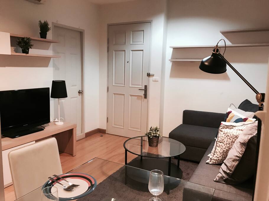 Living room with fold out couch