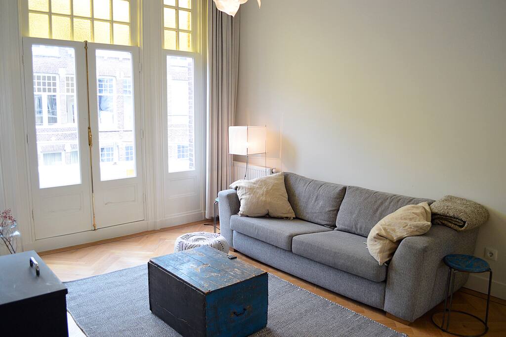 Our bright living room & comfortable couch