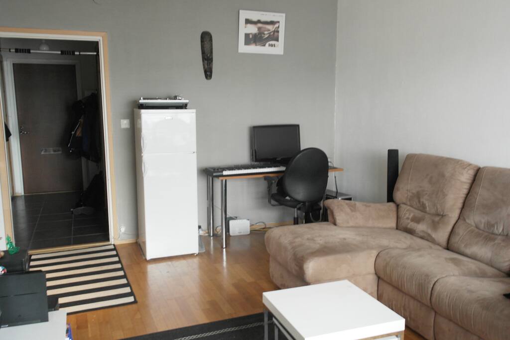 LCD screen and office chair are available in case you need to work.