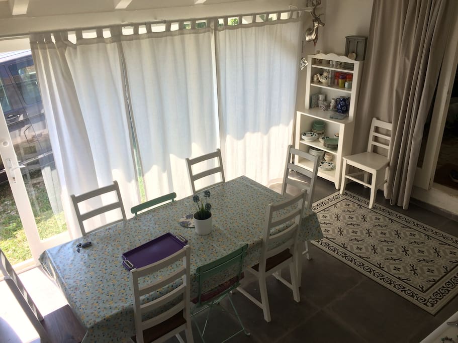 Our dining room table opens up to accommodate 12 people