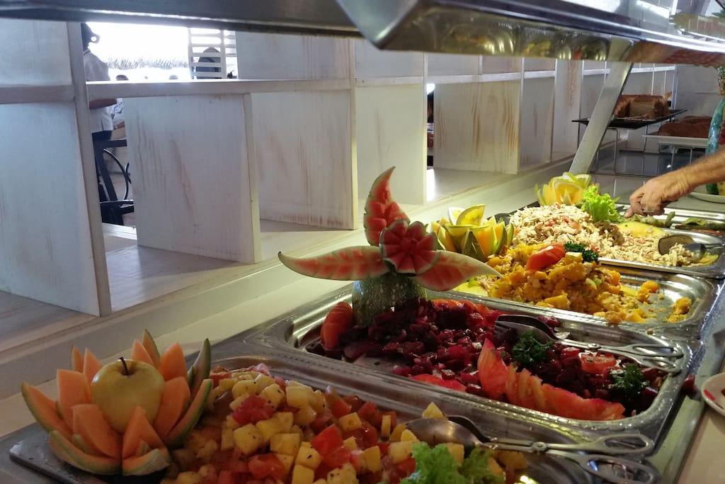 Beautifully displayed salads and fruit