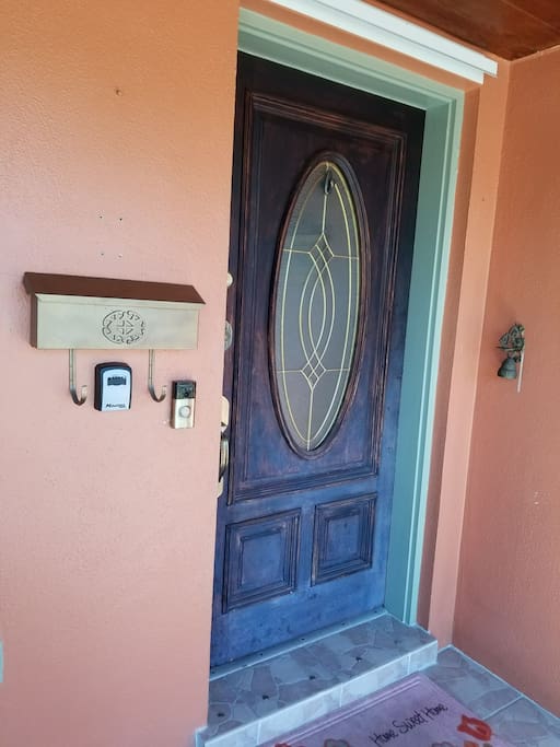mail box, lock box, "RING" DOOR BELL AT FRONT DOOR.