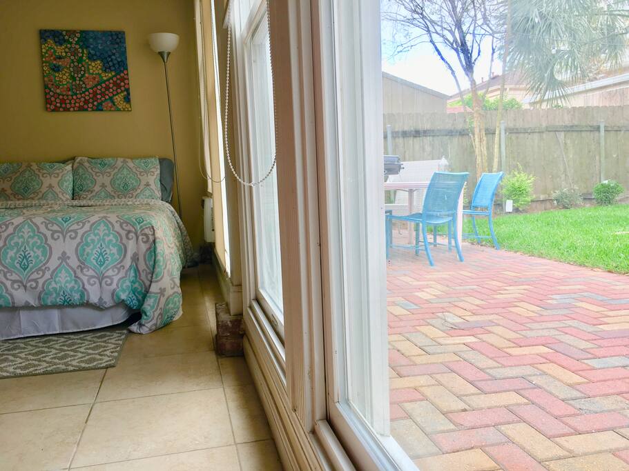 Your bed and patio view