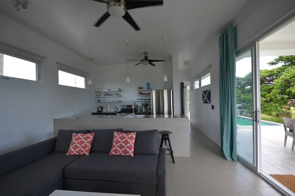 Sitting area, kitchen and hallway