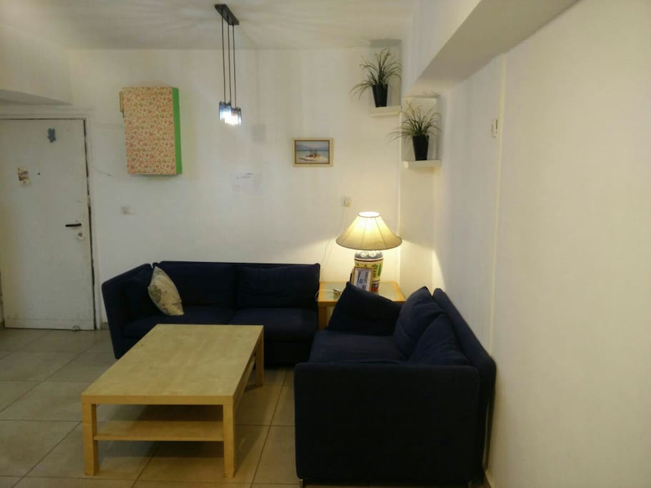 Living room with 2 cozy fabric sofas