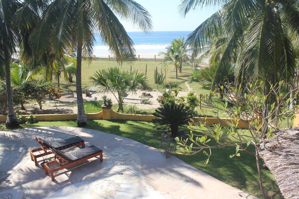 View of pool patio towards beach.