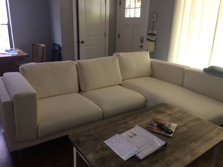 This is our new couch. It might have a grey or white cover on it. It's so very comfortable!