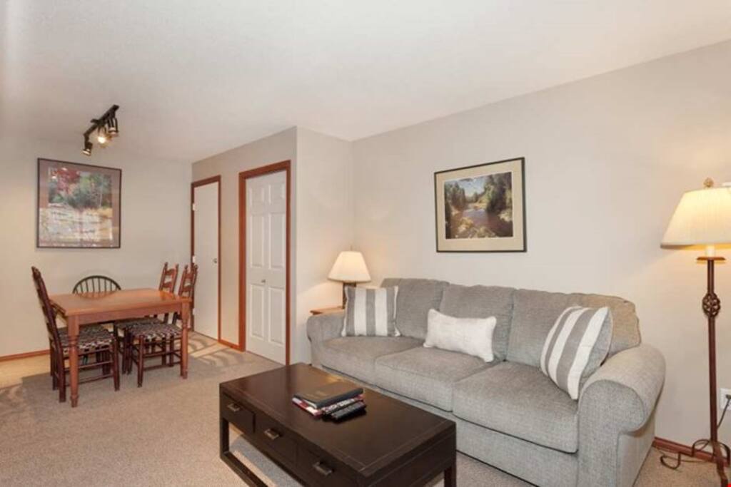 The comfortable sofa doubles as a pull-out sofabed.