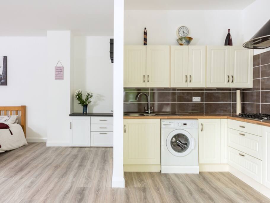 The kitchen and bedroom