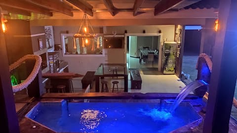 Family home with a Jacuzzi, swimming pool and sauna.