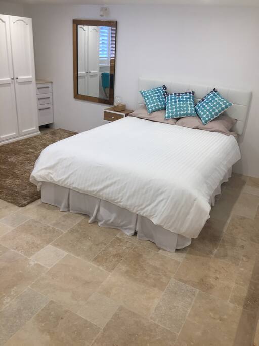 Comfortable bed with lovely linen