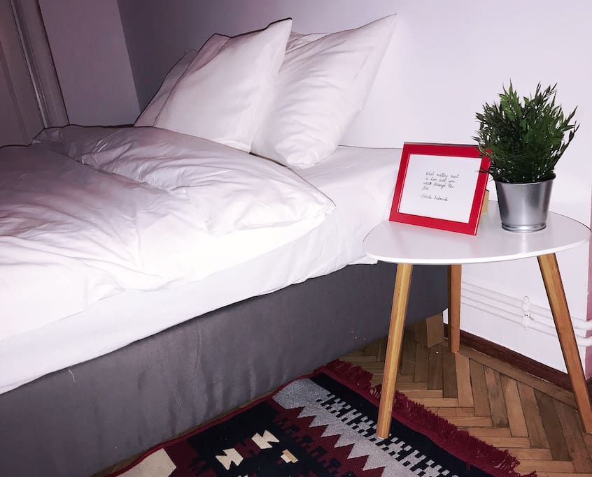 White sheets and a Bukowski quote to keep your spirit up