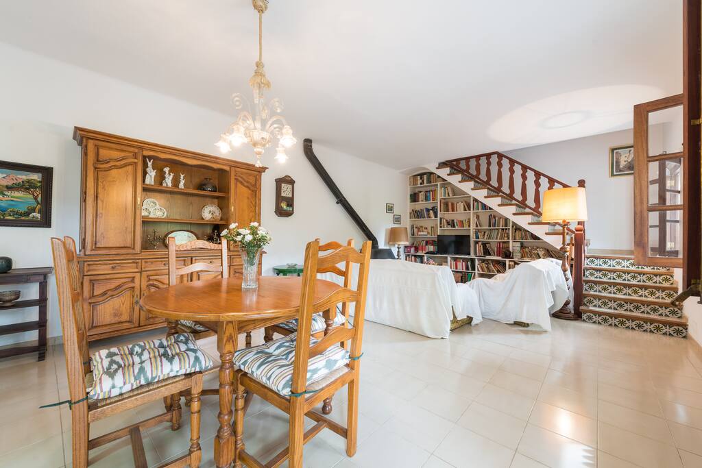 Living room with a dining table