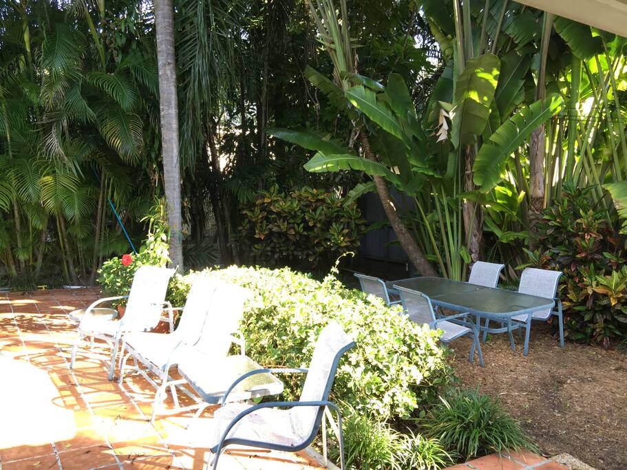 pool deck and outdoor dinner table