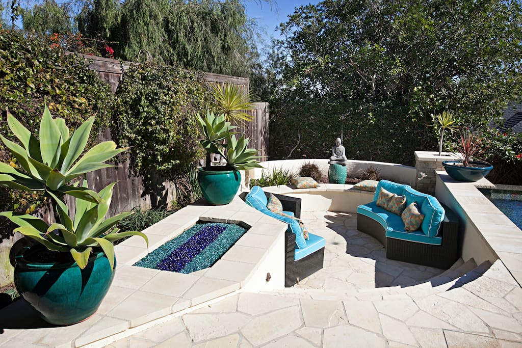 Zen Garden with sitting area and crystal fire pit.
