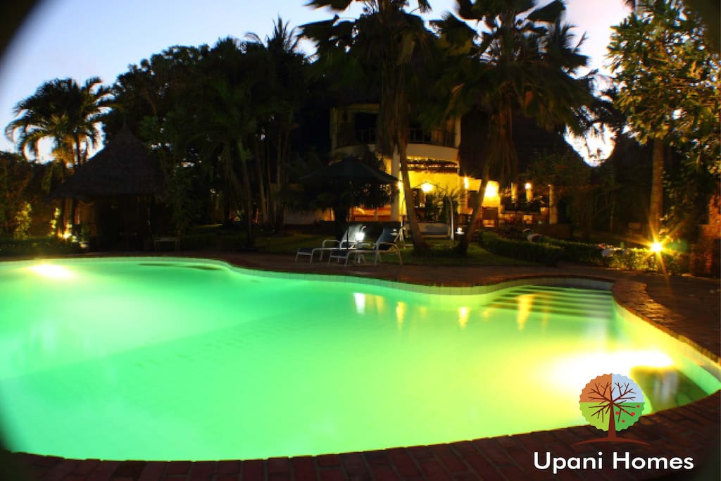 View of the pool at dusk